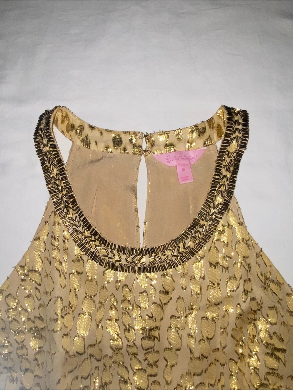 Lilly Pulitzer Gold Sequin Halter Camisole with Beaded Neckline - Picture 4 of 11